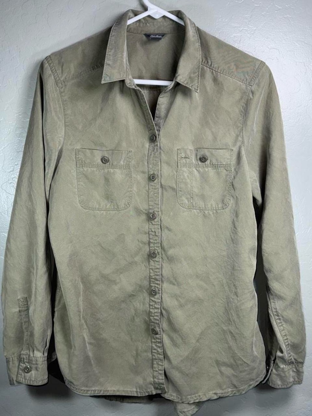 Eddie Bauer Olive Lyocell Utility Button Up Shirt Women’s Medium
